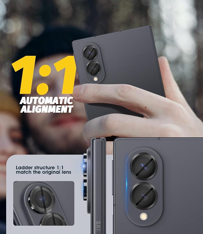 Orzero (2 Sets Camera Lens Protector for Samsung Galaxy Z Fold 8, [EZ Install] [Case-Friendly] 9H Tempered Glass CD Pattern Lens Cover, Military-Grade Shockproof, HD Clarity Anti-Glare - Black - Image 4