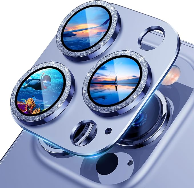 UniqueMe for iPhone 13 Pro/13 Pro Max Camera Lens Protector - Light Blue | Metal Ring, Tempered Glass, Rear Camera Screen Cover by UniqueMe