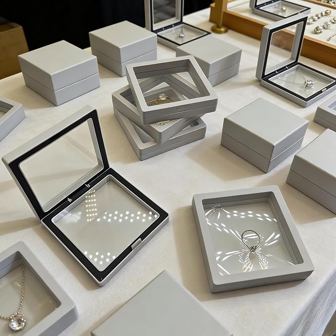 12 PCS Dual-Color Packaging Box 3D Floating Frame Display Stand, Color-Matching Packaging Display Box, Transparent Window Jewelry Case, PE Film Anti-Oxidation Storage Case. (White+Black) - Image 5