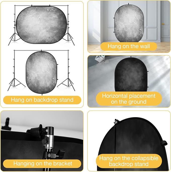 Kate Collapsible Backdrop Gray Black Folding Pop Up Photo Backdrops 148 | Gray Black Photo Background, 5x6.5ft(1.5x2m) Collapsible Backdrop for Photography, Self Tape, Video - Image 4