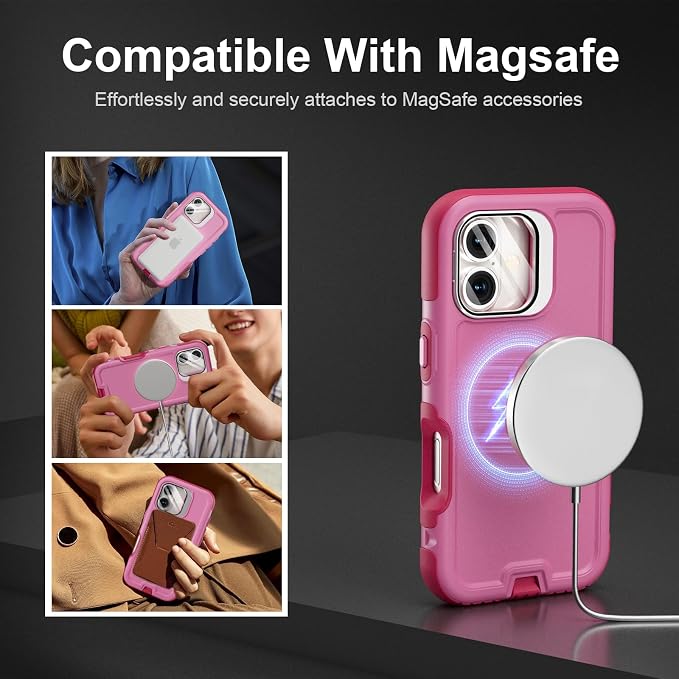 Follaroma Magnetic for iPhone 17 Case with Camera Cover Stand, Pink, 6.3" | Built-in Glass Camera Cover Stand,Compatible with MagSafe,Heavy Duty Shockproof Protective,Military-Grade Anti-DropDual Case - Image 4