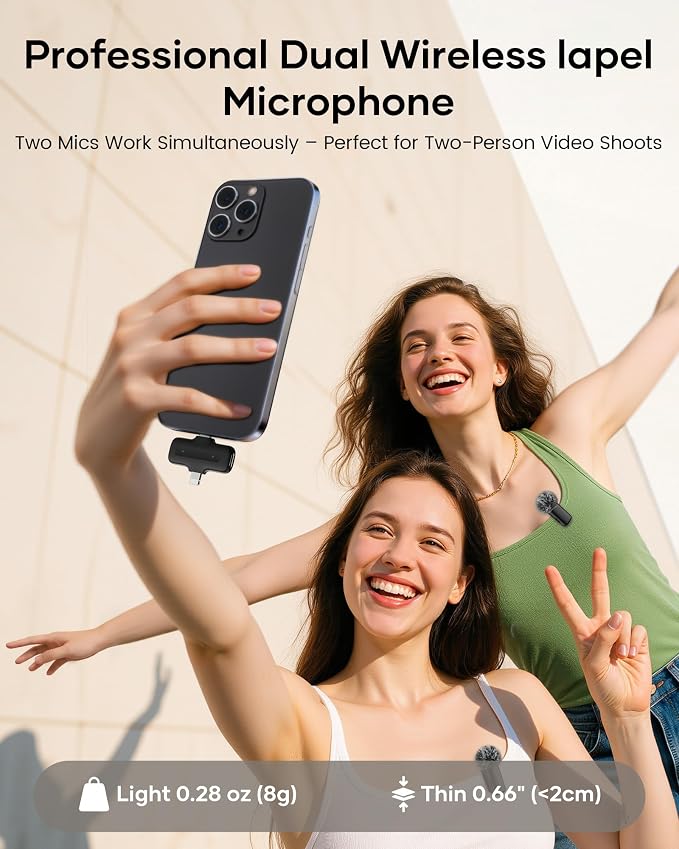 Wireless Lavalier Microphone for iPhone iPad Android with Charging Case,Lapel Mic with Noise Reduction,36H Battery Life, 135ft Range, Mini Microphone for Video Recording,YouTube,Vlog,Live Streaming - Image 7