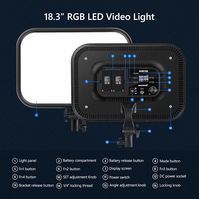 NEEWER 18.3" RGB LED Video Light Panel with APP Control, 360°Full Color, 1 Pack 60W Dimmable 2500K~8500K RGB LED Panel CRI/TLCI 97+ with 17 Special Scenes Effect for Game YouTube Zoom Photography - Image 8