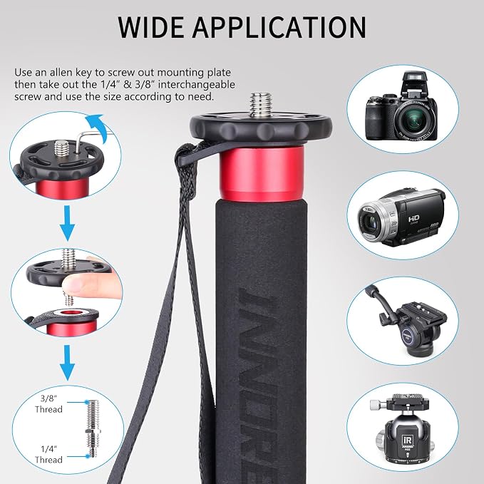63in/160cm Camera Monopod INNOREL VM60A Aluminum Alloy Portable Compact Lightweight Travel Monopod with Fast Flip Lock for Canon Nikon Sony DSLR Camera Video Camcorder DV Photography Load 22lbs/10kg - Image 2