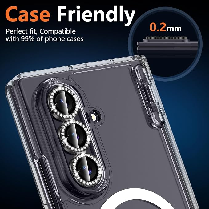 for Samsung Galaxy Z Fold 8 Ultra Camera Lens Protector, Individual Metal Ring Tempered Glass Lens Cover, [Strong Adsorption] Scratch Resistant Ultra-Thin HD Clear Lens Cover, 1 Set-Black Diamond - Image 6