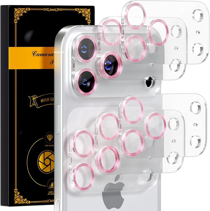 for 6 Pack iPhone 17 Pro Camera Lens Protectors, CD Pink | [Drop Protection] [Case Friendly] [Easy Installation] 9H Tempered Glass Camera Screen Protector Cover Accessories 6.3-inch by Beuxece