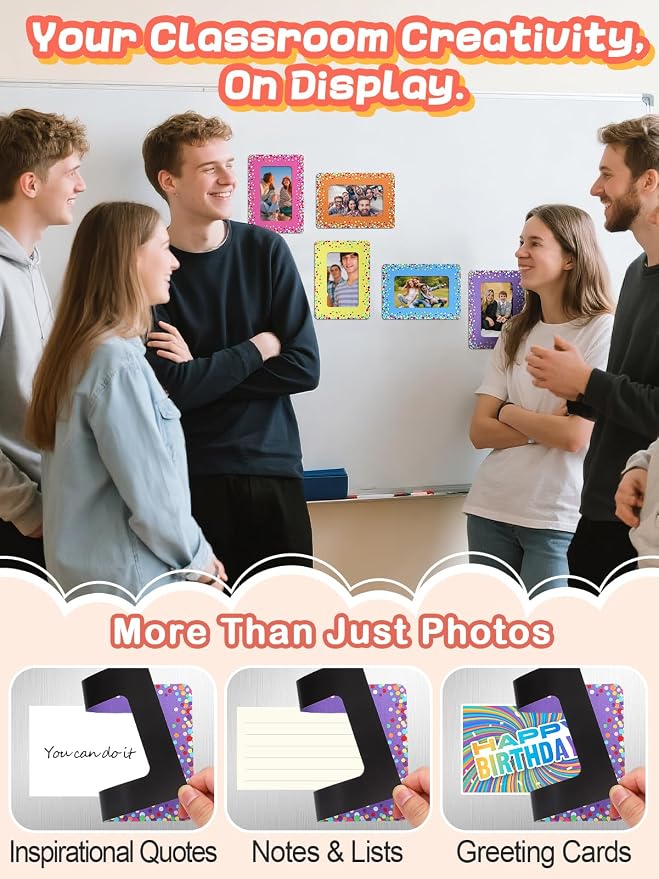 12Pcs Magnetic Picture Frames for 4"x6" Photo, Locker Accessories for Girls | 6 Colors, Cute Back to School Gifts, Classroom Decorations Supplies, Refrigerator Decor, Colorful Dots - Image 5