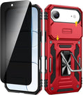 VEGO for iPhone Air Case with Privacy Screen Protector and Kickstand Red | Privacy Tempered Glass Screen Protector & Ring Kickstand Military Grade Heavy Duty Protection Cover for iPhone 17Air - Red by VEGO