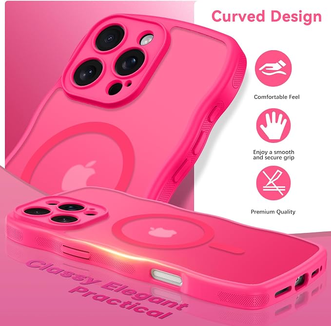 BENTOBEN Magnetic for iPhone 16 Pro Max Case, Cute Wavy [Full Camera Protection][Compatible with MagSafe] Matte Anti-Slip Bumper Women Girls Girly Protective Cover for 16 Pro Max 6.9" 2024, Hot Pink - Image 2
