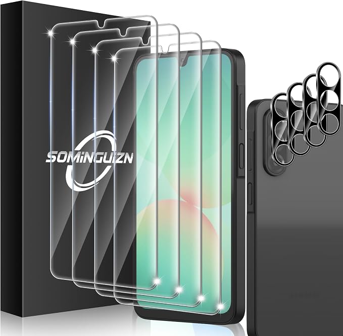 4+4 for Samsung Galaxy A26 5G Screen Protector Camera Lens Protector | 9H Tempered Glass Cell Phone Protector by SOMINGUIZN