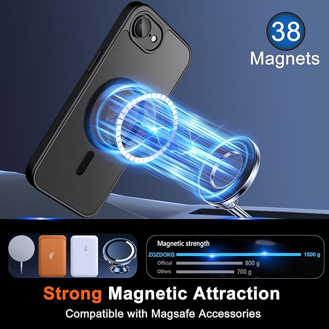 Magnetic for iPhone 17e Case & iPhone 16e Case, Black | Full Camera Protection, Privacy Screen Protector, Compatible with MagSafe, Translucent Matte Shockproof Cover for 17 e 16 e - Image 3