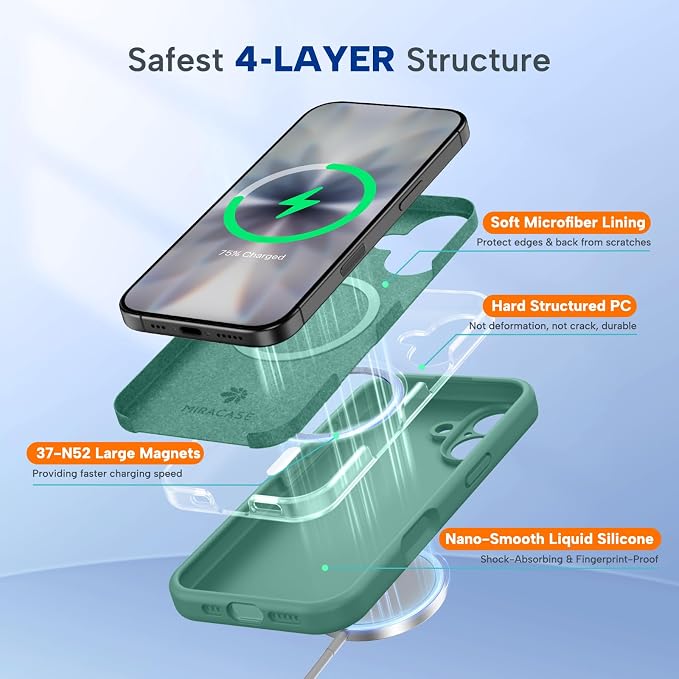 Miracase Silicone & Magnetic for iPhone 17 Case, Midnight Green | Compatible with MagSafe, Silicone Camera Control Cover, Soft Microfiber Lining, Shockproof Drop Protection Phone Case for 17 - Image 4