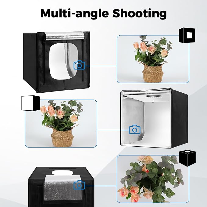 Photo Light Box, Portable 12/16/20/24/32 Inch Photo Studio LightBox, Shooting Tent Kit with 189 Light Beads and 6 Color Backdrops. Lightbox with 3 Stepless Dimming Light Boards for Product Photography - Image 2
