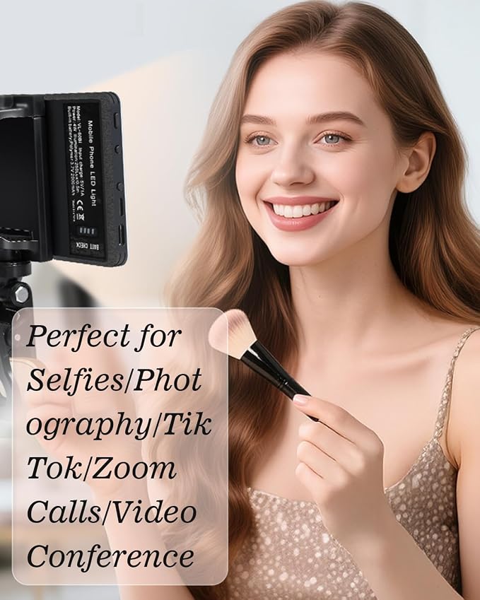 60 LED Portable Selfie Light Video Conference Lighting with Clip & Camera Tripod Adapter Rechargeable 2000mAh CRI 97+, 3 Light Modes for Phone iPhone Webcam Laptop Photo Makeup (Black) - Image 8