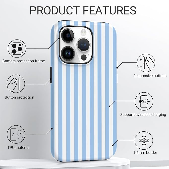 TPU Phone Case for iPhone 13 Pro Max, MagSafe Wireless Charging Compatible, Shockproof Slim Fit Protective Cover with Anti-Yellowing & Raised Camera Protection (Blue Stripe, iPhone 13 Pro Max) - Image 4