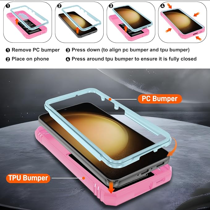 Fit for Samsung Galaxy S23+ Plus Case with Screen Protector*2, Build in 360° Rotating Ring Kickstand, Military Grade Protective Case for Samsung S23 Plus Phone, Green+Pink - Image 4
