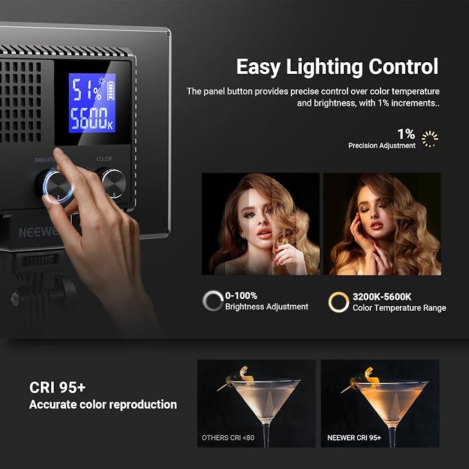 NEEWER Basics 9" LED Light Panel with Desk Tripod Stand, Edge Lit, NL-120B | 3200K-5600K Dimmable, Camera Soft Key Lighting, CRI95+ 800Lux, 4000mAh Rechargeable, Photography Video Recording Streaming - Image 4