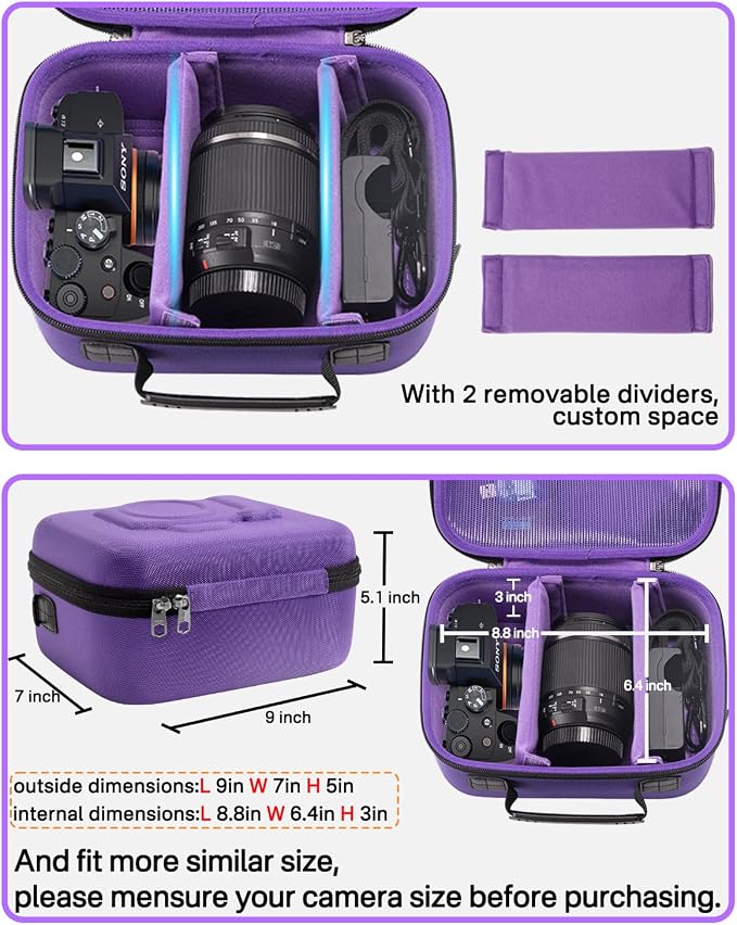 RAIACE Hard Case Compatible with Sony Alpha 7 II III IV/7R V Camera, for Nikon, for Canon, for Pentax and More. Mesh Pocket for Charger, Cables, Cards and Accessories. (case only) (Purple) - Image 4