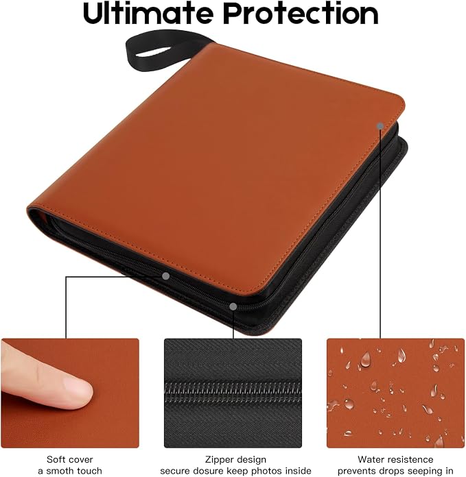 Veicevol 256-Pocket Album for Polaroid i-Type, 600 & SX-70 Photos, Brown | Designed for Fujifilm Instax Wide Photos, Water-Resistant PU Leather Cover, Zipper Closure, Securely Holds Up to 256 Photos - Image 4