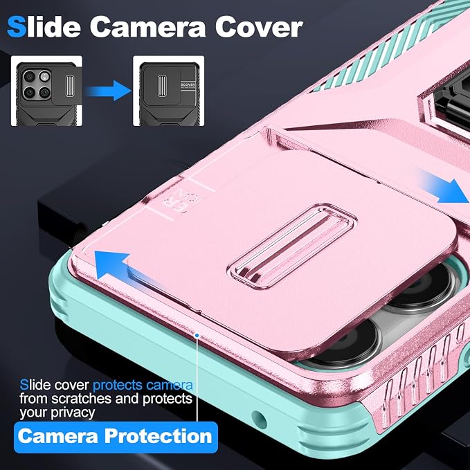 for Moto Edge 2025 Case,with Sliding Camera Lens Cover,HD Screen Protector,360° Rotating Kickstand,AYMECL Military-Grade Shockproof Protective Cover for Motorola Moto Edge 2025,Pink+Turquoise - Image 3