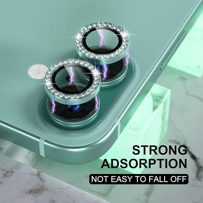 Choiche for iPhone 16/16 Plus Camera Lens Protector Bling, Diamond-Teal | Ultra HD, 9H Tempered Glass Camera Cover Screen Protector Metal Individual Ring Decoration Accessories, 2-Lens, 6.1/6.7-inch - Image 6