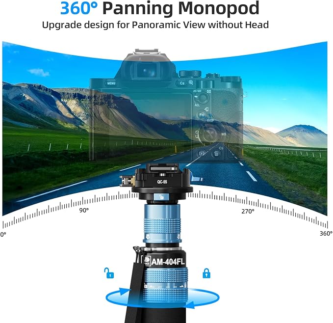 SIRUI AM-404FL+QC-55 Aluminum Camera Monopod with Feet, QR Plate | 75.8" Height, 33LB Load, Quick Release Plate, Sony, Canon, Nikon, DSLR, Mirrorless Camera, Lightweight - Image 9
