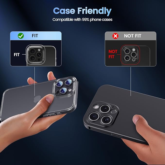 CACOE Metal Camera Lens Protector for iPhone 14/16 Pro/Pro Max Cover | Tempered Glass Cover, Anti-Scratch, Drop-Proof, Strong Adhesion, Camera Screen Cover Accessories, Black Titanium - Image 7