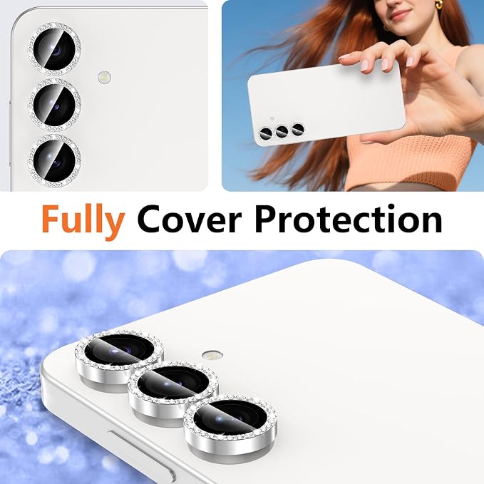 for Samsung Galaxy S25 FE Camera Lens Protector, Individual Metal Ring Tempered Glass Lens Cover, [Strong Adsorption] Scratch Resistant Ultra-Thin HD Clear Lens Cover, 1 Set-Slivery Diamond - Image 8