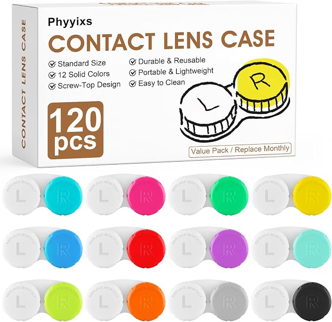 120 Pack Colorful Contact Lens Cases Bulk, Cute Leak-Proof Storage Box with 12 Assorted Colors, Durable Portable Travel Kit for Home and Office Use by Unknown