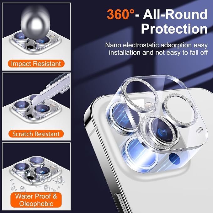 UniqueMe 3 Pack for iPhone 14 Pro Max/14 Pro Camera Lens Protector-Silver | Scratch-Resistant, Case Friendly - Image 3