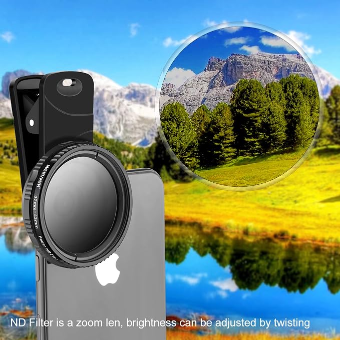 NEEWER 37mm Clip On ND2-ND400 Phone Lens ND Filter Kit: Variable Neutral Density Filter with Phone Clip Compatible with iPhone 15 14 13 Samsung S24 S23 S22 Ultra Android Smartphones iPad - Image 4