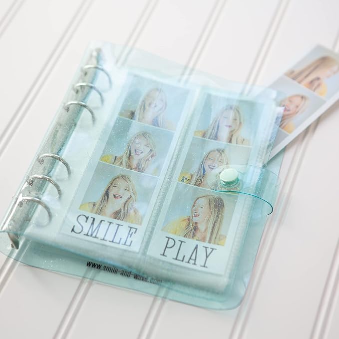 Photo Album For 2X6 Photo Booth Slip In Strips And 4X6 Pictures - 6 Ring Notebook Binder With 20 2 By 6 Sleeves - Fits 80 Photobooth Prints (SEAFOAM SPARKLE, 2X6) - Image 2