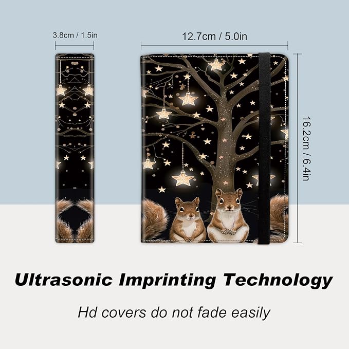 DEGDFSGR Small Photo Album 4x6 60 Pockets 120 Photos - Adventure Book Baby Photo Albums Photo Books for 4X6 Pictures Memory Book with Black Elastic Band for Photo Storage, Stars Squirrels Under A Tree - Image 2