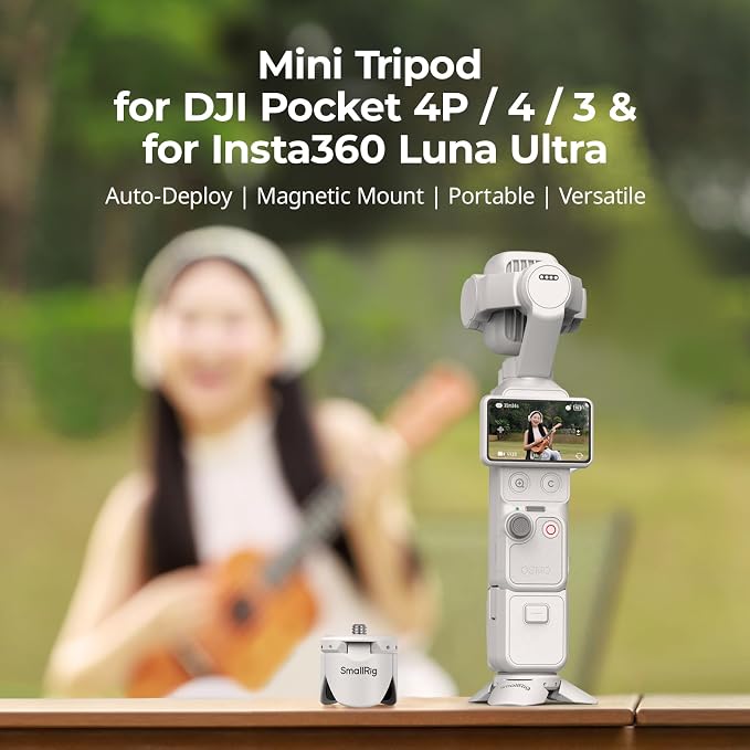 SMALLRIG Auto-Deploy Mini Tripod for DJI Pocket 4P/4/3, for Insta360 Luna | Aluminum Magnetic Mount with 1/4"-20 Screw for Xtra Muse & Action Camera, Compact Travel Vlog Video Accessories - 6794 - Image 2