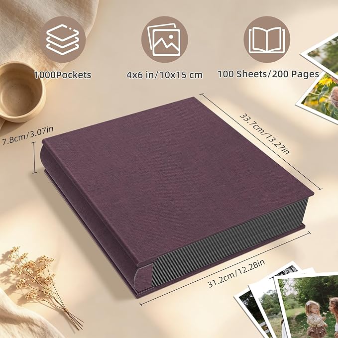 Popotop Photo Album 4x6 1000 Pockets for Wedding Gifts,Linen Hardcover Picture Albums for Family Anniversary Baby Vacation Pictures - Image 3