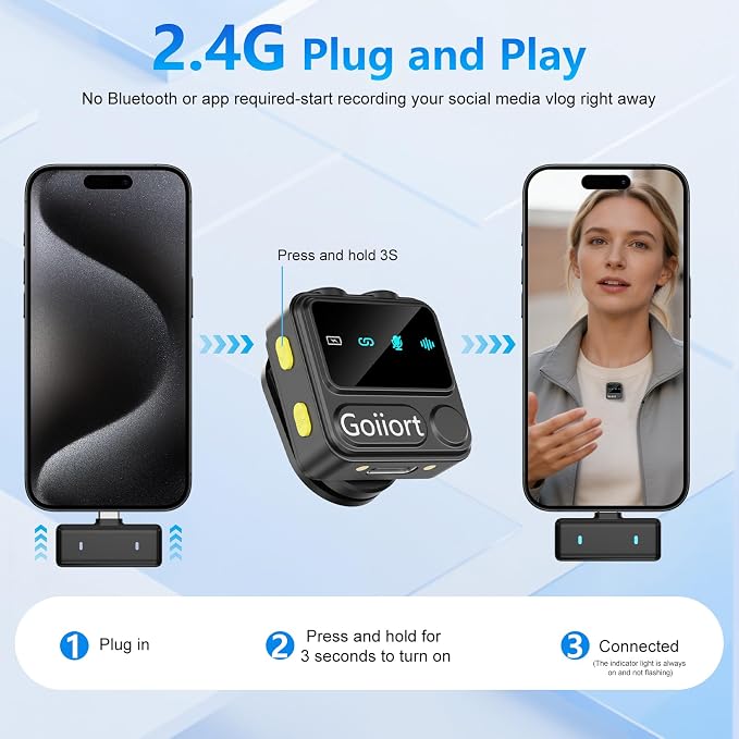 Wireless Lavalier Microphone for iPhone: for Video Recording,Podcasting & Streaming: Professional Mic with Smart Noise Reduction, 30H Battery Life - Great for Vlogging and Content Creators - Image 5