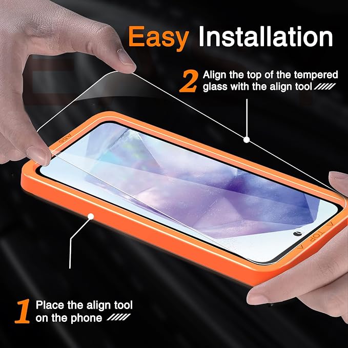 Wiaocit Tempered Glass Screen Protector for Samsung Galaxy A55 5G | 3+3 Pack, 9H Hardness, Camera Lens Protector, Installation Frame, Bubble Free, Case Friendly - Image 2