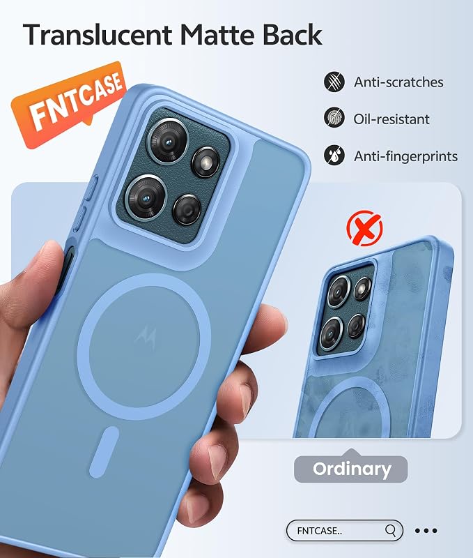 FNTCASE for Moto G Play 2026 / G 2026 / G 2025 Phone Case, Screen Protector | Translucent Matte Magnetic Back, 14FT Military Grade Drop Protection, Shockproof Protective Phone Cover, Light Blue - Image 6