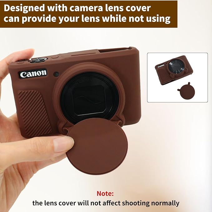 MUZIRI KINOKOO Silicone Case Compatible for Canon Powershot SX740/SX730 HS Digital Camera - Soft Rubber SX740 HS Protective Sleeve with Removable Lens Cover - Anti-Slip & Anti-Scratch - Dark Brown - Image 5