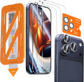 QHOHQ [1-Second Auto-Install] 3 Pack Screen Protector for iPhone 17 Pro [6.3 Inch] + 1 Set Camera Lens Protector, Shatterproof Tempered Glass, [Military Grade Protection], Anti-Finger, Case Friendly by QHOHQ