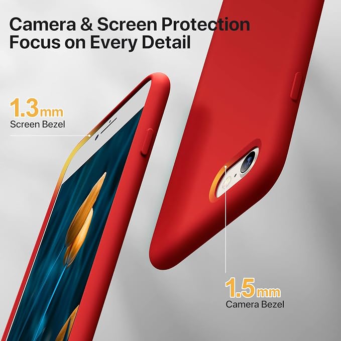 Miracase Silicone for iPhone SE 2022/SE 2020/7/8 Case,Red | Ultra Slim Cover with Screen Protector, Soft Microfiber Lining, Multi-Color Premium Silicone Shockproof Phone Case - Image 4