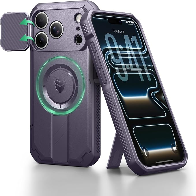 Dexnor for iPhone 17 Pro Case, [Built-in Flip Camera Cover & Camera Control Cover & Kickstand], Compatible with MagSafe, Heavy-Duty Rugged Shockproof Magnetic Phone Cover, 6.3 inch Phantom Purple by Dexnor