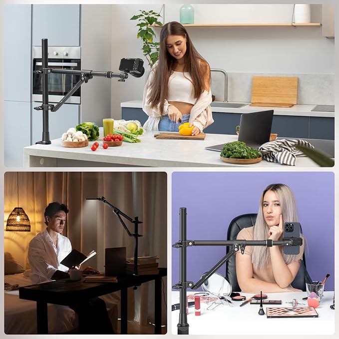 SMALLRIG Triangle Camera Desk Mount, Overhead Desk Clamp Phone Mount | with Auxiliary Support Rod, with Phone Holder & Ball Head for Camera/Phone/Light/Webcam, Max Load 6.6lbs - Image 8