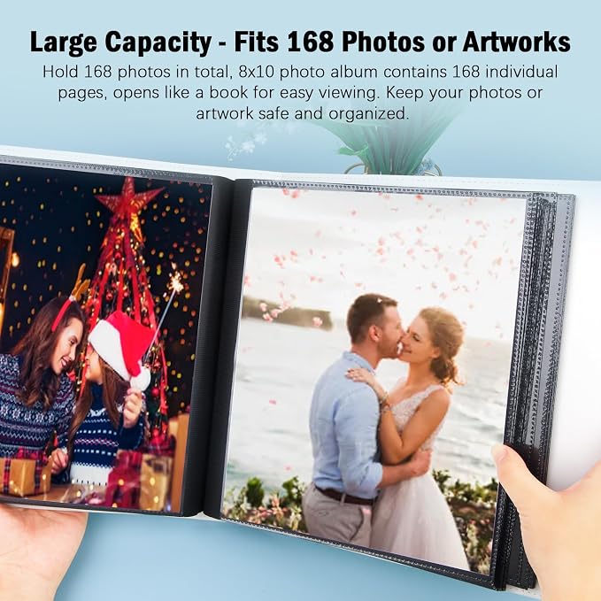 Aevdor 8x10 Photo Album, 168 Photos, Leather Cover, White | Large Capacity, Side-Loading Clear Pockets, Vertical 8x10 Layout, Black Inner Pages, Wedding, Travel, Baby & Family Memories - Image 3