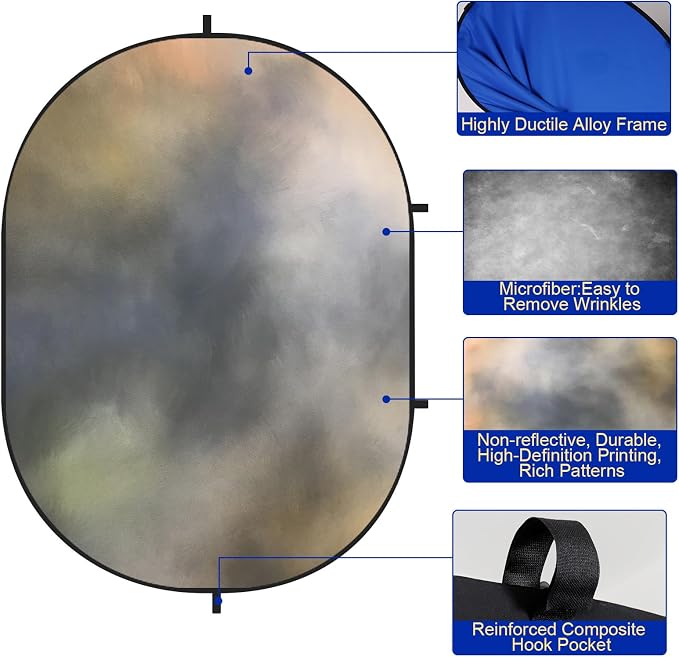 Kate 5‘x7’Grey Collapsible Backdrop for Portrait Photography Video | Collapsible pop up Background with Carry Bag, for Self Tape Portrait Video Conference Vlog YouTube Live Streaming - Image 3