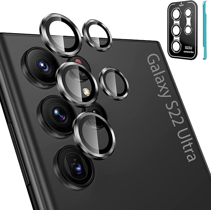 Tensea Compatible with Samsung Galaxy S22 Ultra Camera Lens Protector | 9H Tempered Glass Camera Cover Screen Protector Metal Individual Ring [Installation Tray][Case Friendly] by Tensea