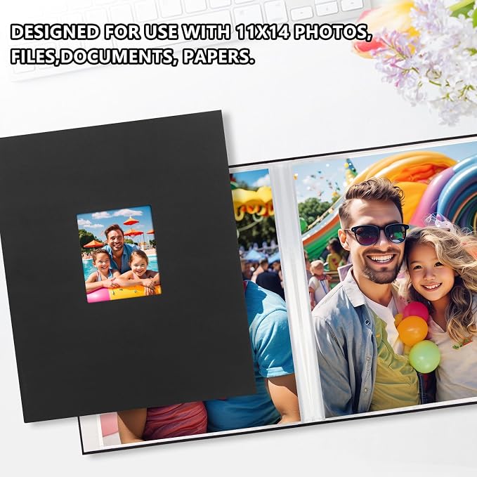 11x14 Photo Album Holds 64 Photos, Linen Cover Art Portfolio 11x14, Photo Album Art Portfolio Folder with Clear Plastic Sleeves for Kids & Artists Artwork Drawing, Black - Image 6
