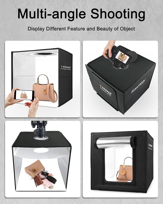 Light Box Photography, 16x16 Inch Photo Light Box with 160 Dimmable LED Lights (CRI 97+), 6 PVC & 2 Paper Backdrops, Portable Studio Box for Product Photography: Jewelry, Food, Shoes - Image 6