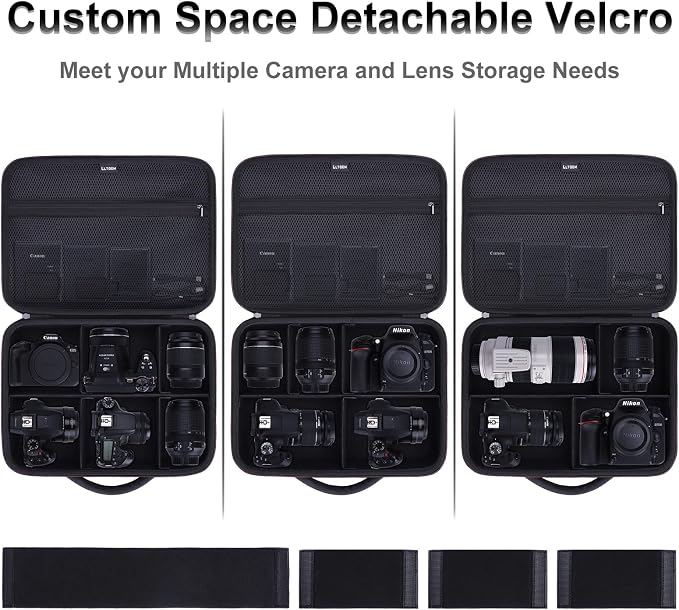 Large Camera Case Bag for Canon/Sony/Nikon Camera and Multiple Lens Brown | Hard Travel Carrying Case Bag for Canon/Sony/Nikon DSLR SLR Mirrorless Camera and Multiple Lens with 5 Dividers - Image 2
