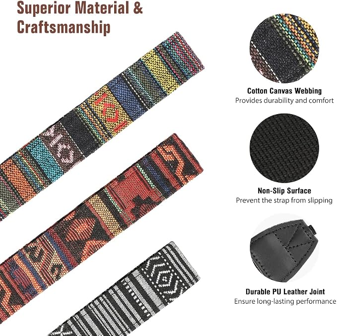 MoKo Camera Strap, Retro Cotton Canvas Woven Strap Universal Shoulder Neck Sling Belt for ALL DSLR/SLR Cameras Canon/Sony/Nikon, Adjustable Thin Strap for Adults & Kids, Colorful Stripe | Cotton Vintage Camera Strap,Adjustable Neck Shoulder Strap,for C... - Image 3
